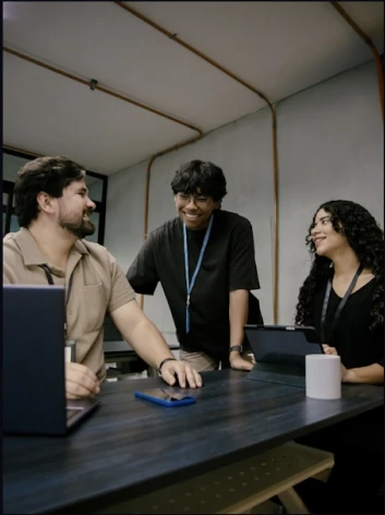 Creative team collaborating around a table