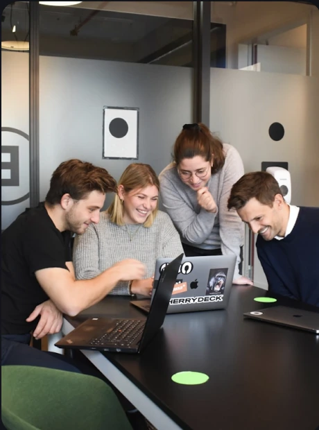 Team reviewing a project together